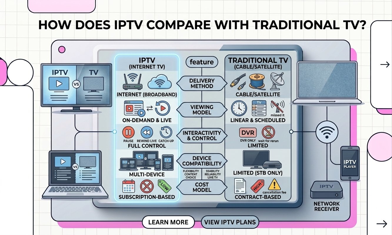 IPTV compared with cable, satellite and streaming apps